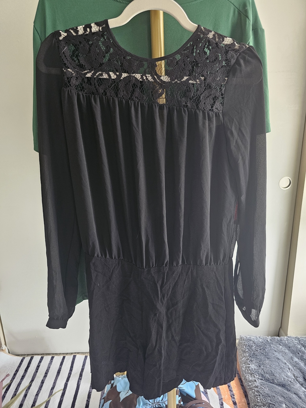 MICHAEL Michael Kors Black Lace-Yoke Long Sleeve Romper - Picture 3 of 7